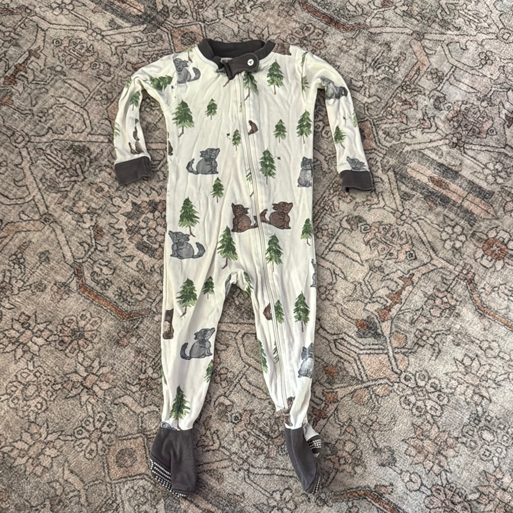 Kids Forest Animal Print One Piece Pajamas - Green